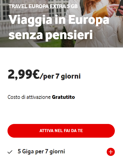 Prezzo del roaming Vodafone in Inghilterra
