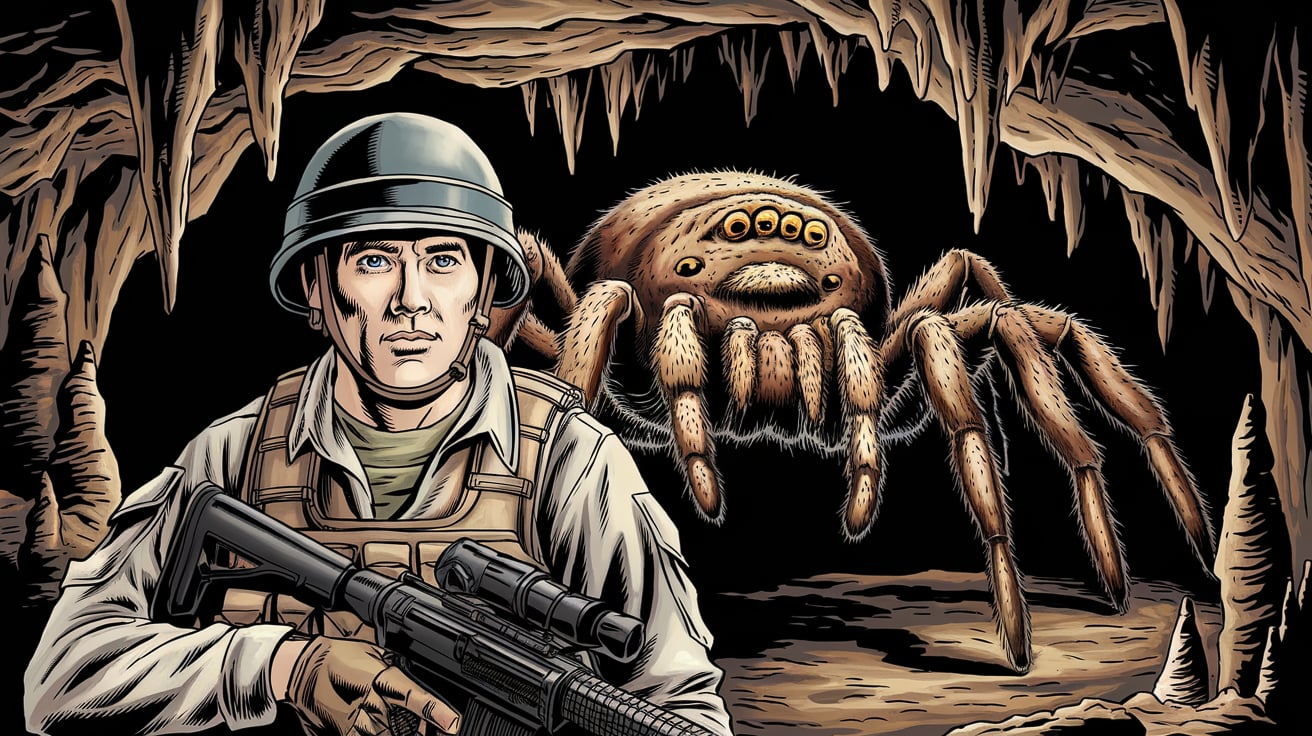 color page for soldier and spider in cave printable free