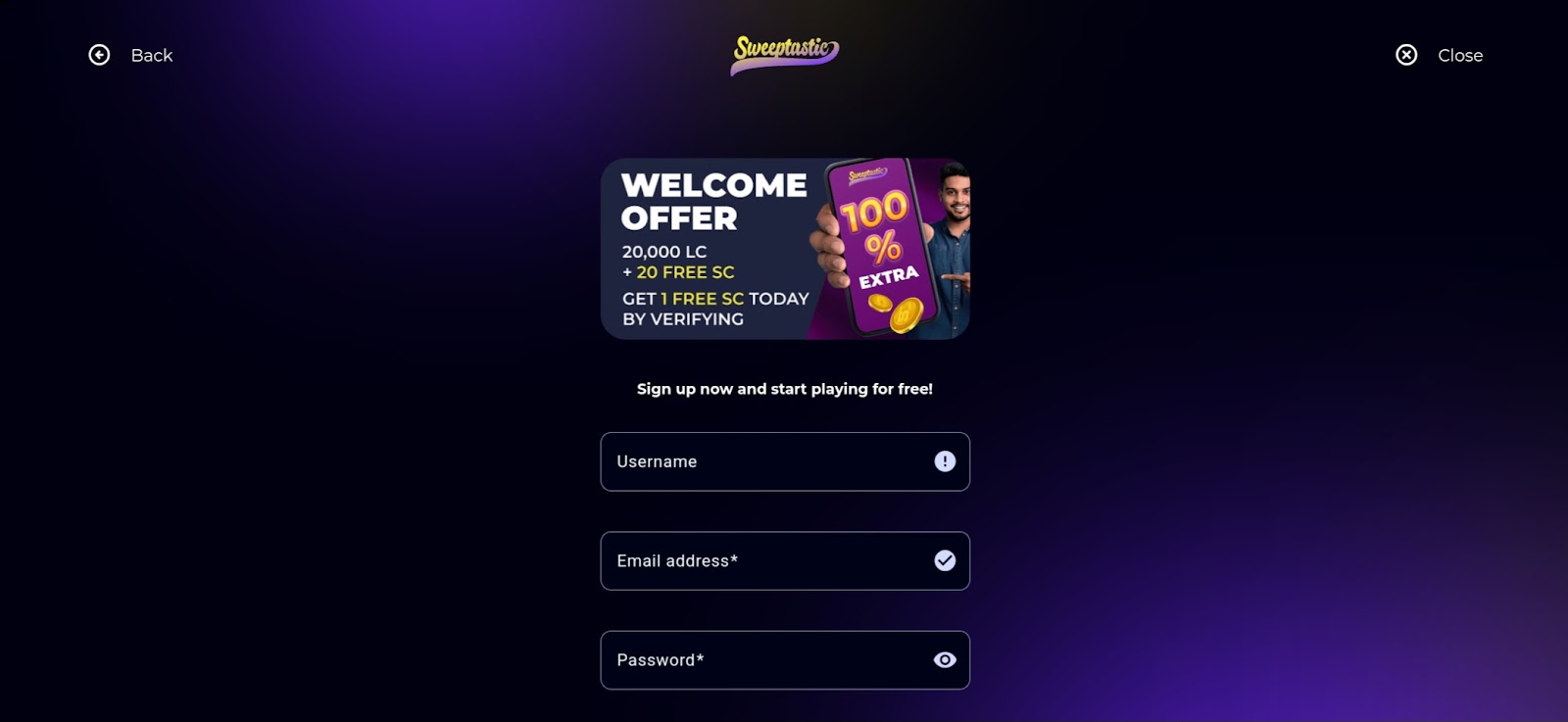 Sweeptastic welcome offer