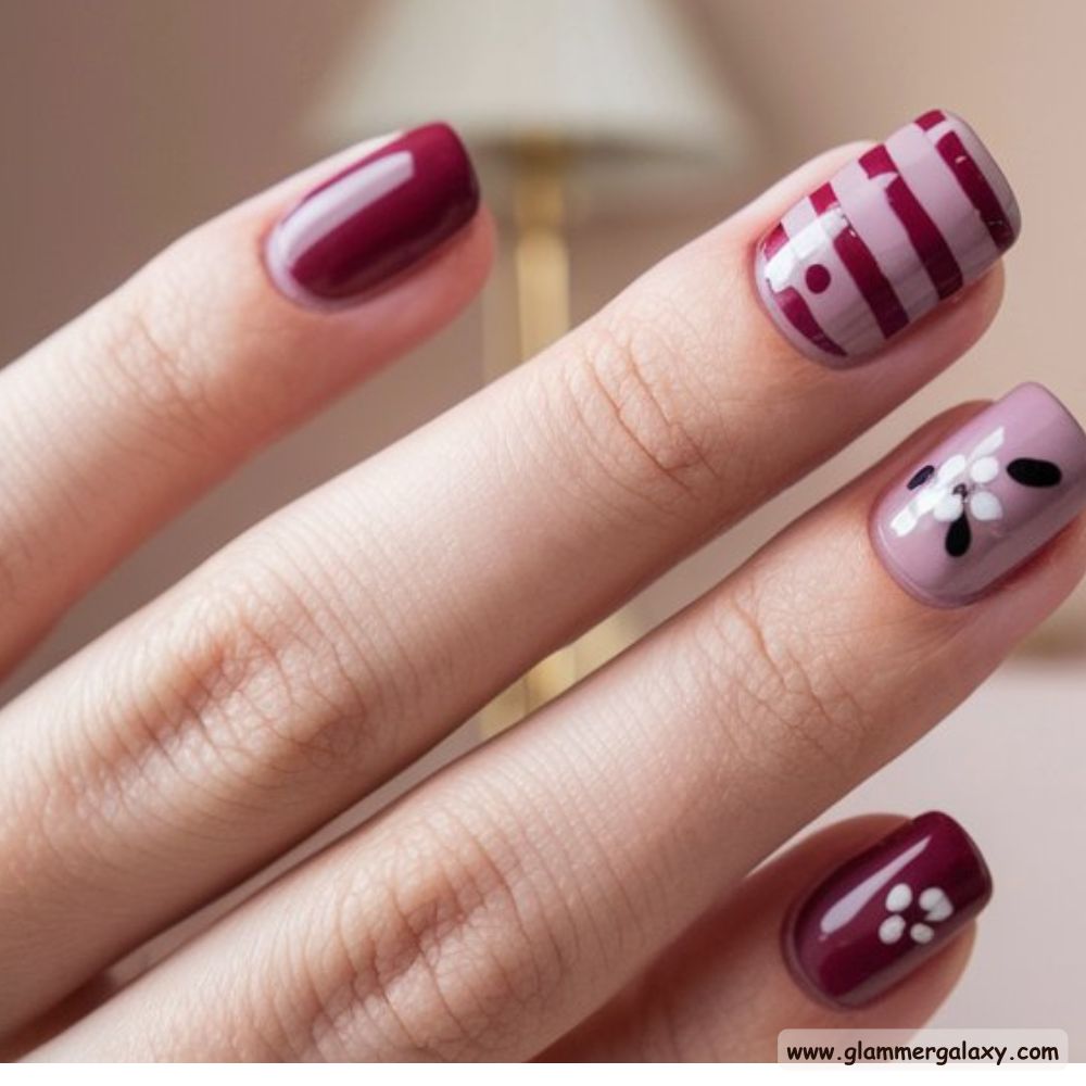 Burgundy fall Nails with Burgundy and Mauve Elegance