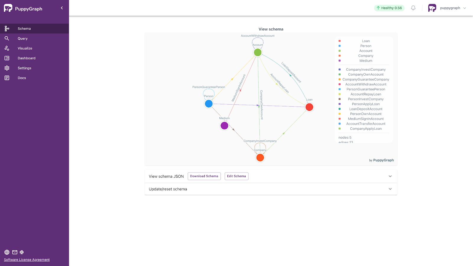 Graph schema of the financial data.