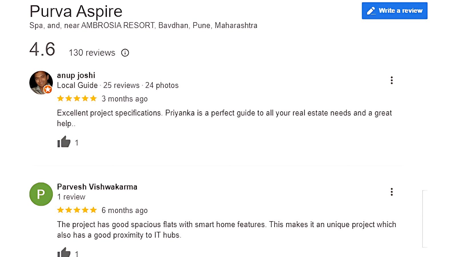 Look at Purva Aspire reviews.