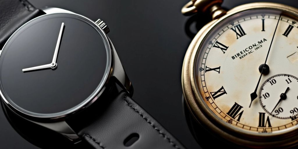 Modern watch beside vintage pocket watch