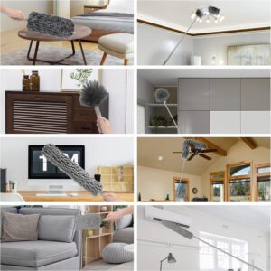 Microfiber Feather Duster with Extension Pole 30 to 100 inches, Reusable,Bendable, Washable Dusters for Cleaning Ceiling Fan, High Ceiling, Blinds,...