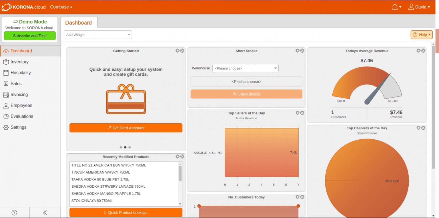 KORONA POS dashboard