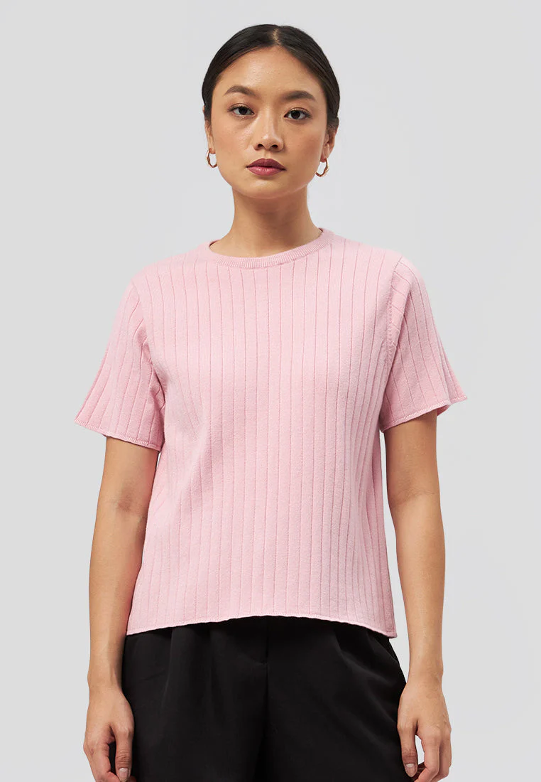 Lettuce Hem Short Sleeve Top Pink