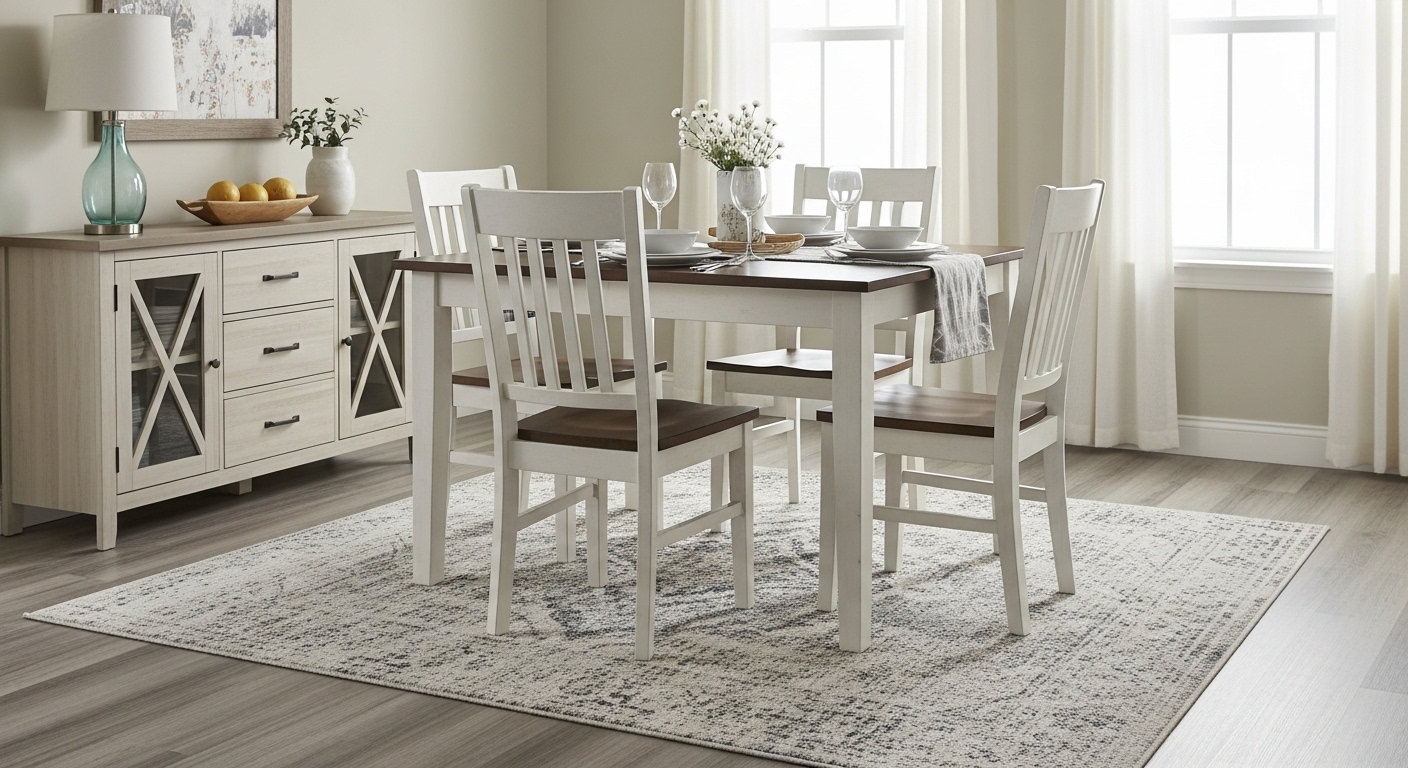 Dining table on the rectangle rug