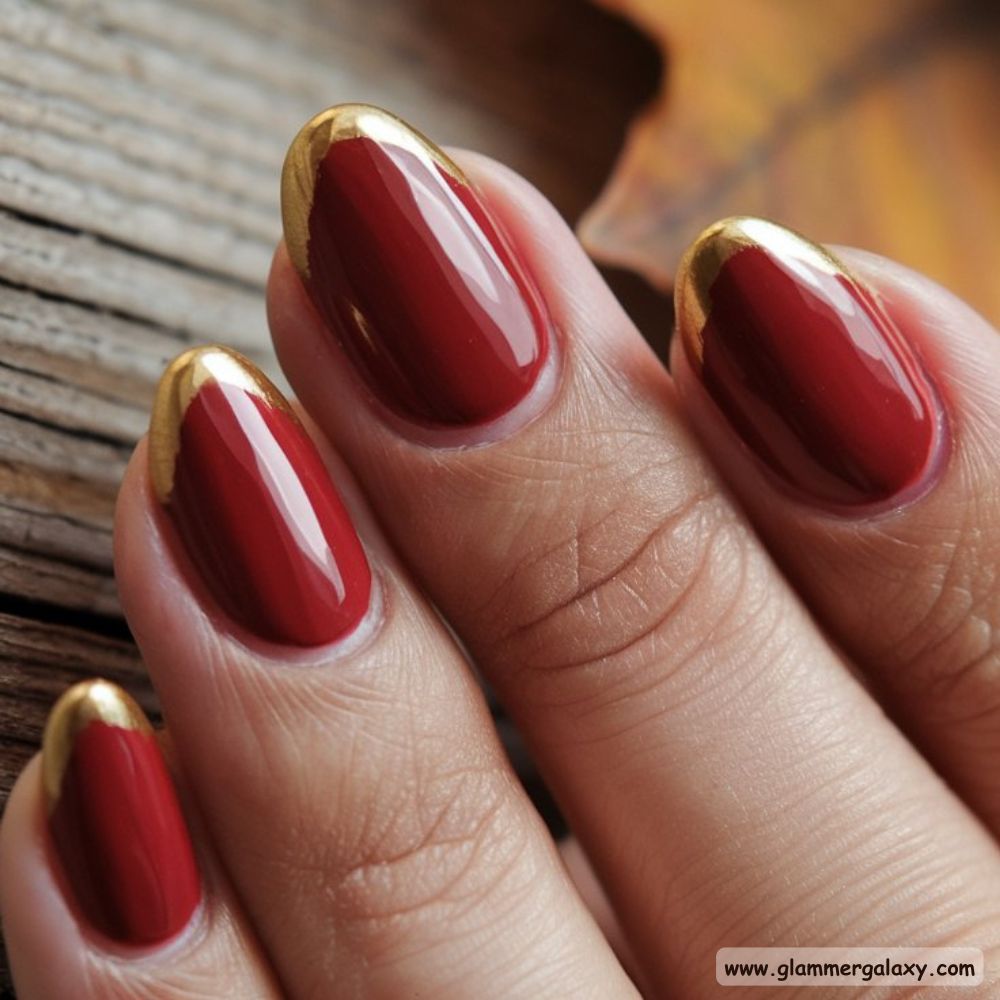 Classy Fall Nails having French Tips with Gold Edges