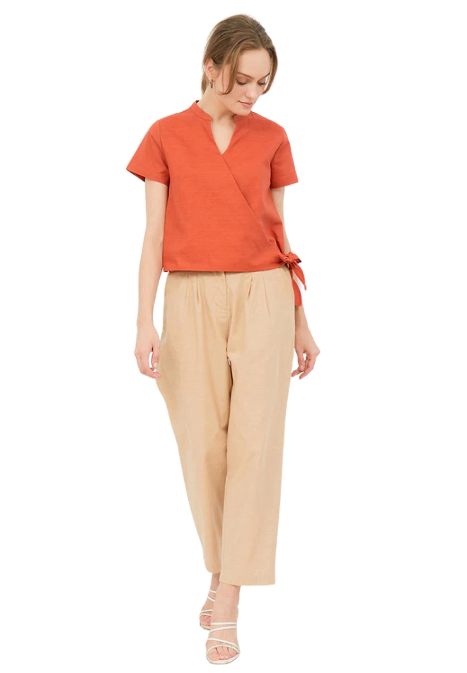 Short Sleeve Wrap Top.