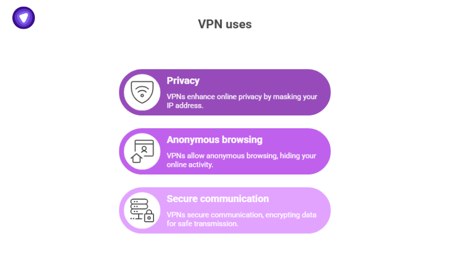 VPN statistics showing key VPN uses including privacy, anonymous browsing, and secure communication.