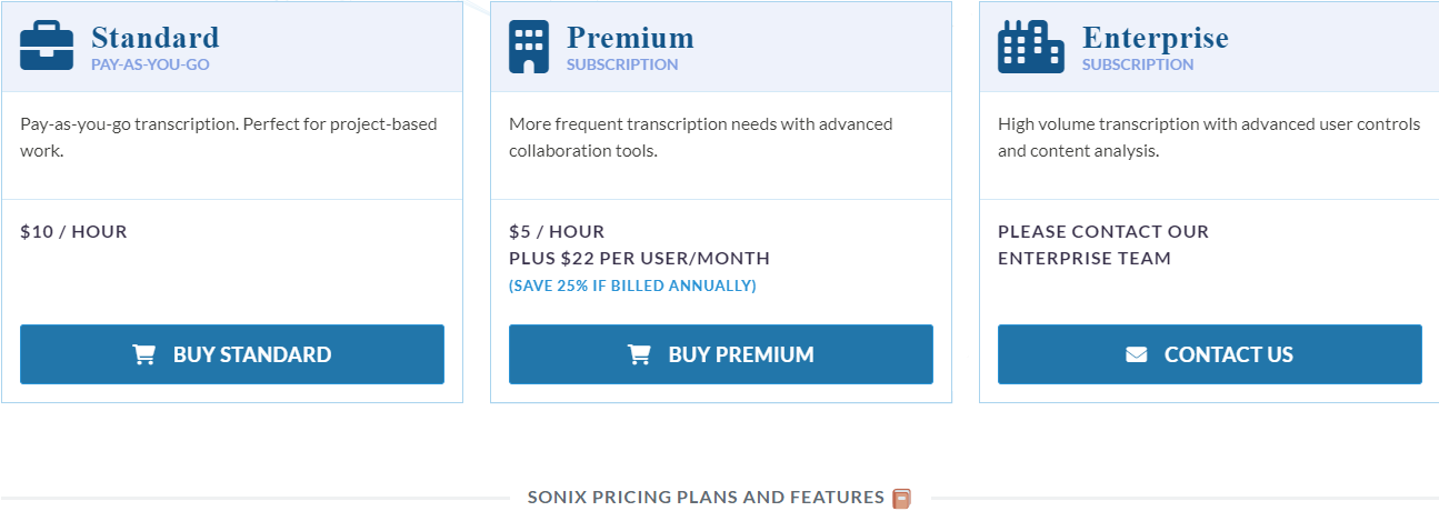 Sonix pricing