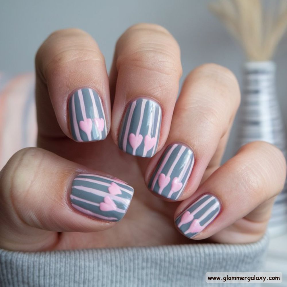 Winter Gray Nails having Chic Gray & Pink Combo
