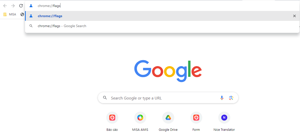 Tìm chrome://flags trên trình duyệt Chrome