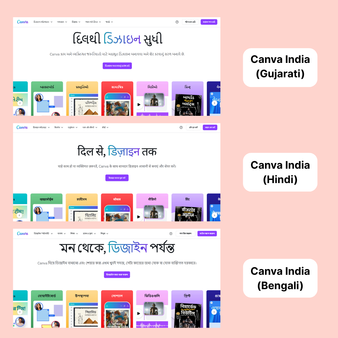 Canva's website localization example