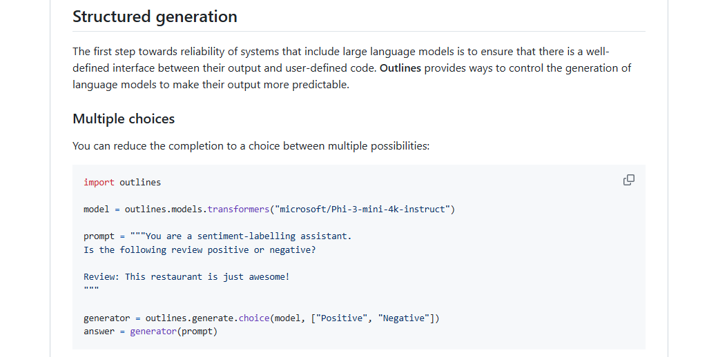 Outlines – a framework focused on generating structured text outputs