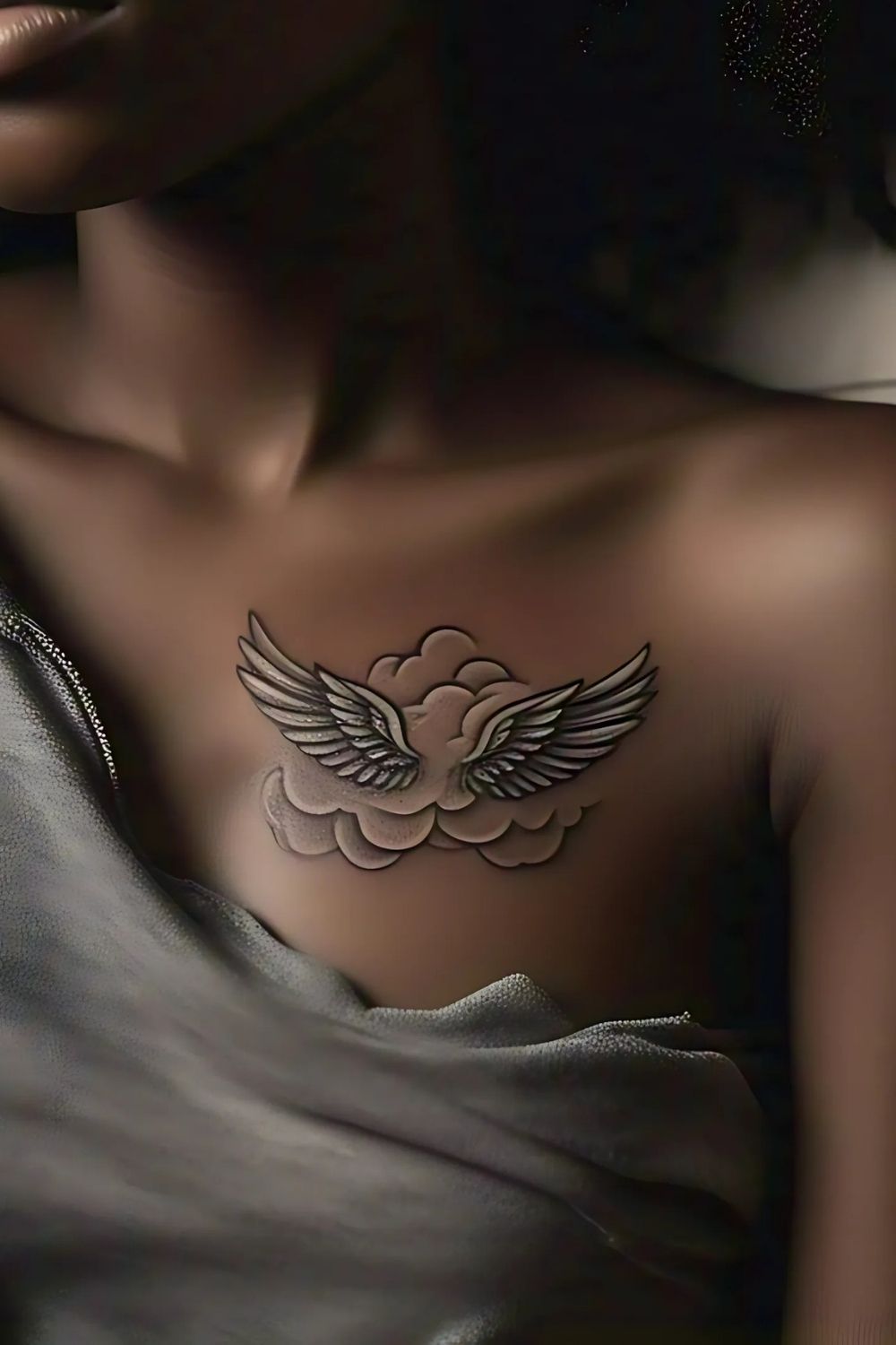 Cloud Tattoo with Angel Wings Chest