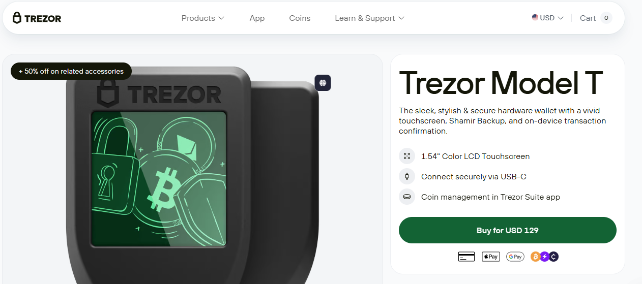 Trezor model T interface