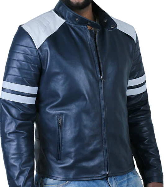 Cometix navy blue biker leather jacket