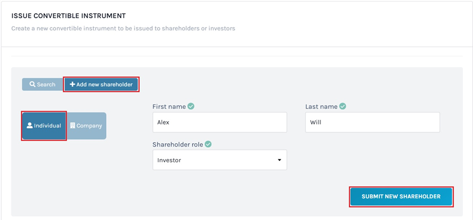 submit new shareholder 