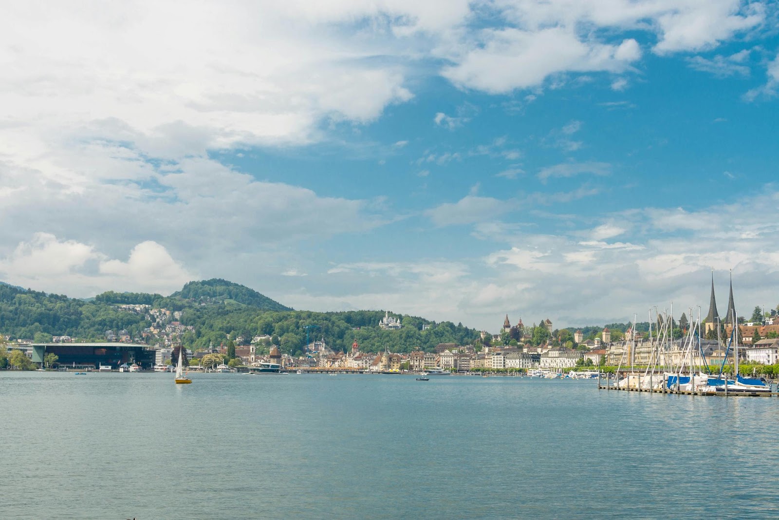 View of Luzern with mountains and lake