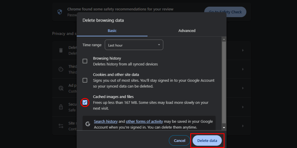 clear cache chrome