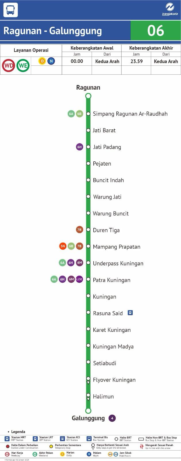 Routes for Transjakarta Corridor 6. Source:&nbsp;transjakarta.co.id/peta-rute 