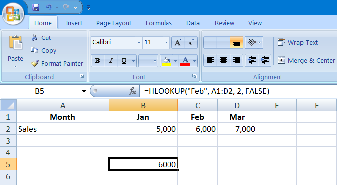 HLOOKUP