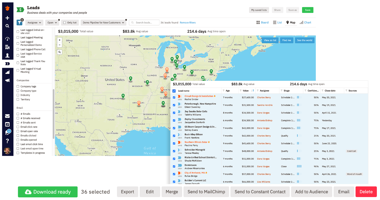 Nutshell CRM review - Leads map overview