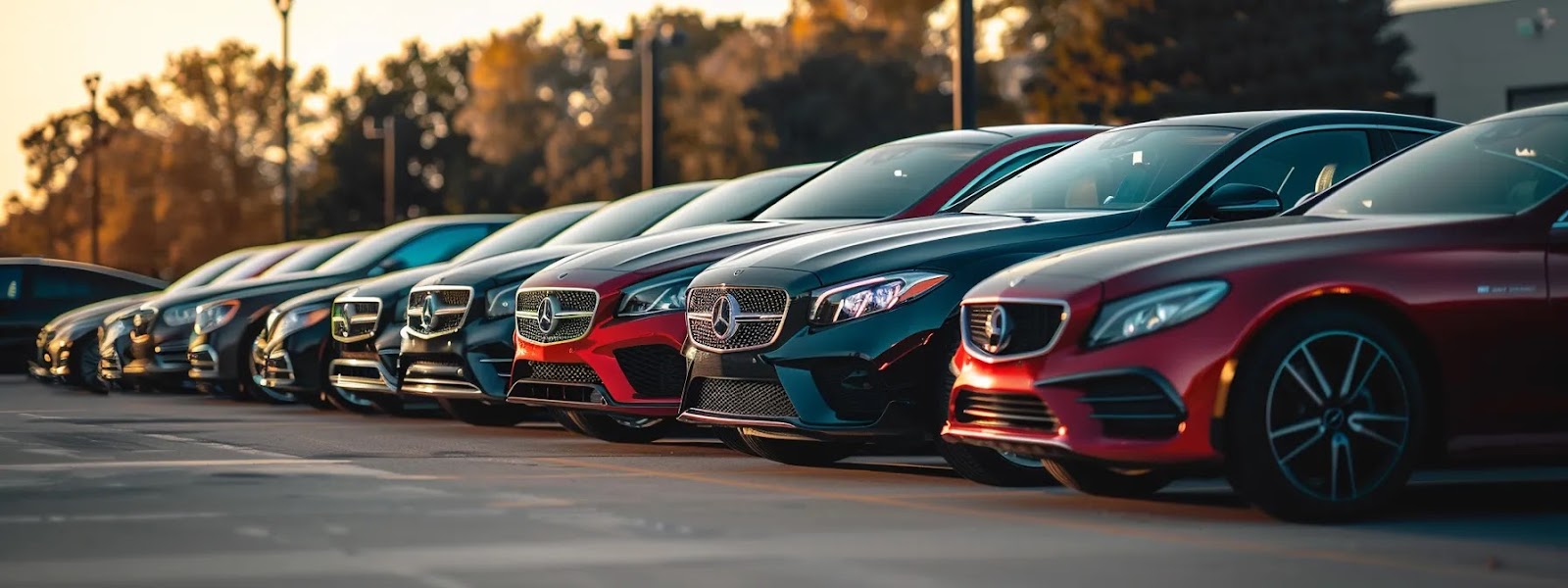 a diverse lineup of luxury vehicles parked in a row under the bright oklahoma sun, representing different savings opportunities on auto insurance.