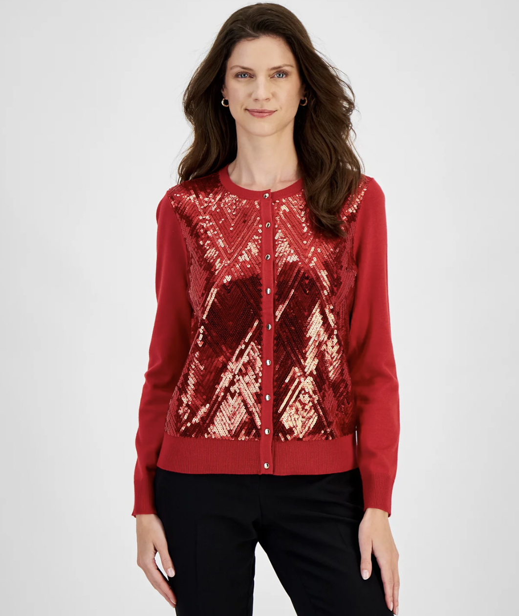 JM Collection Sequined Button-Down Party Cardigan Sweater, Created for Macy's