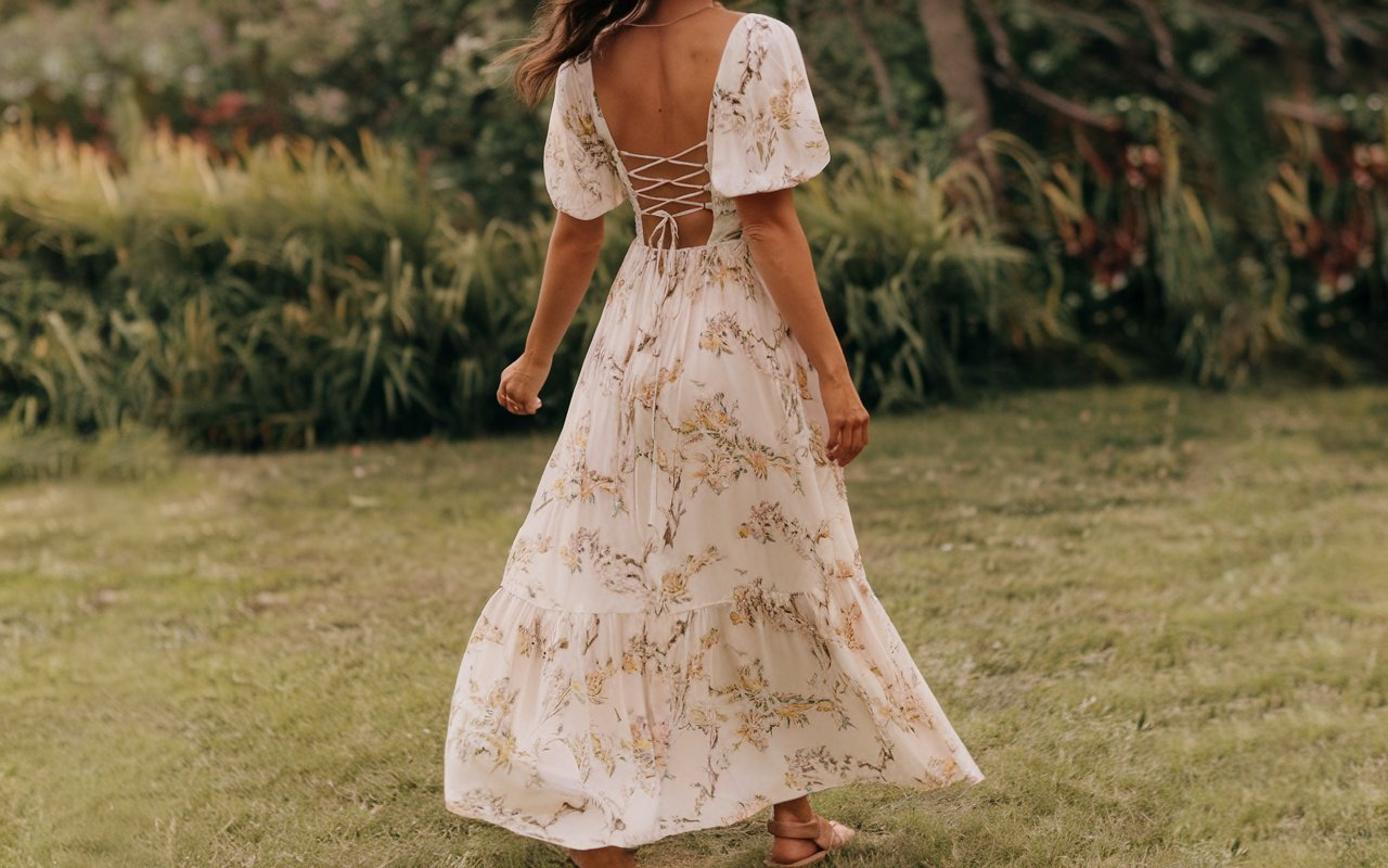 Astr Stasia Floral Lace Up Maxi Dress