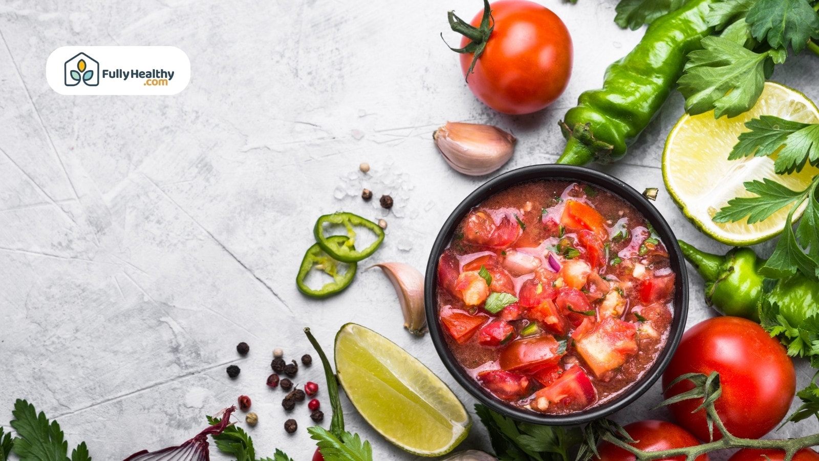 Fresh tomato salsa with ingredients like lime garlic chili and herbs