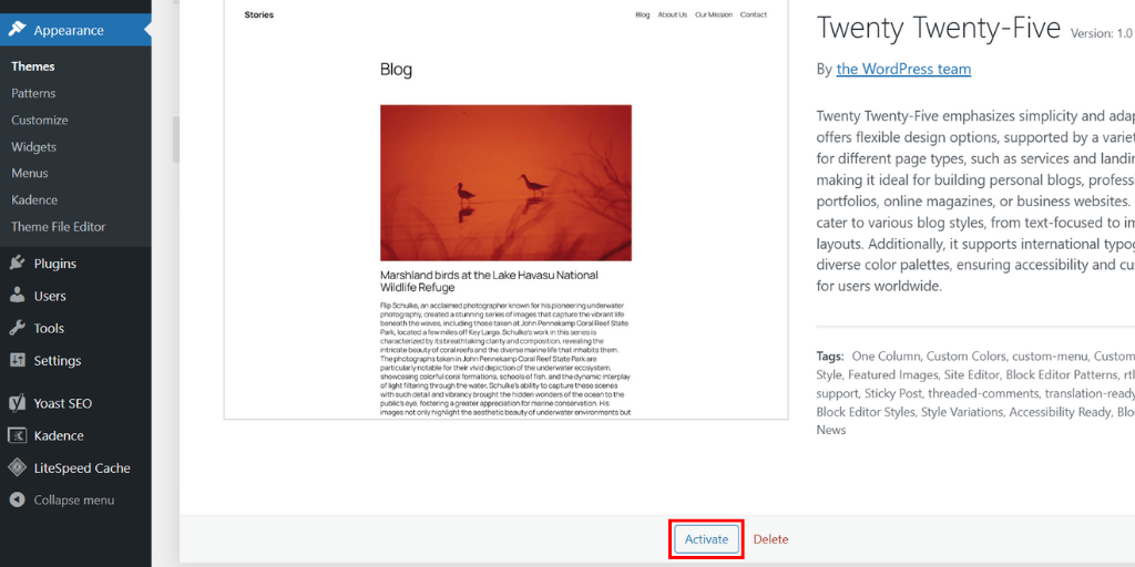 twent twenty five wordpress theme