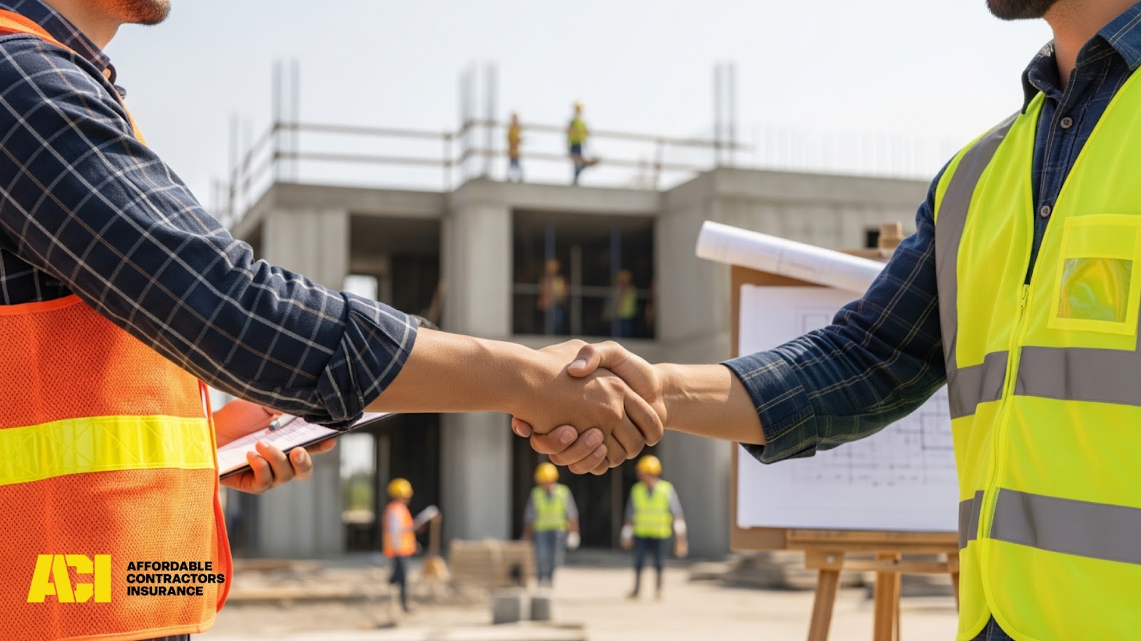 Contractor shaking hands with client at job site building trust. Protect Your Contracting Business.