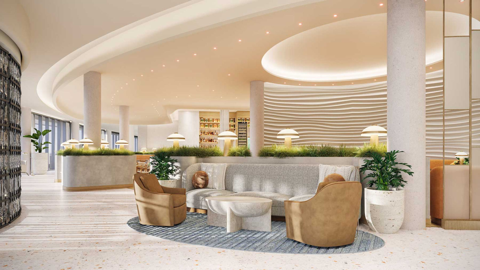 renderings of a hotel lobby