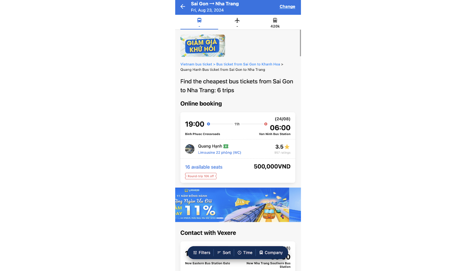 book quang hanh bus ticket from sai gon to nha trang