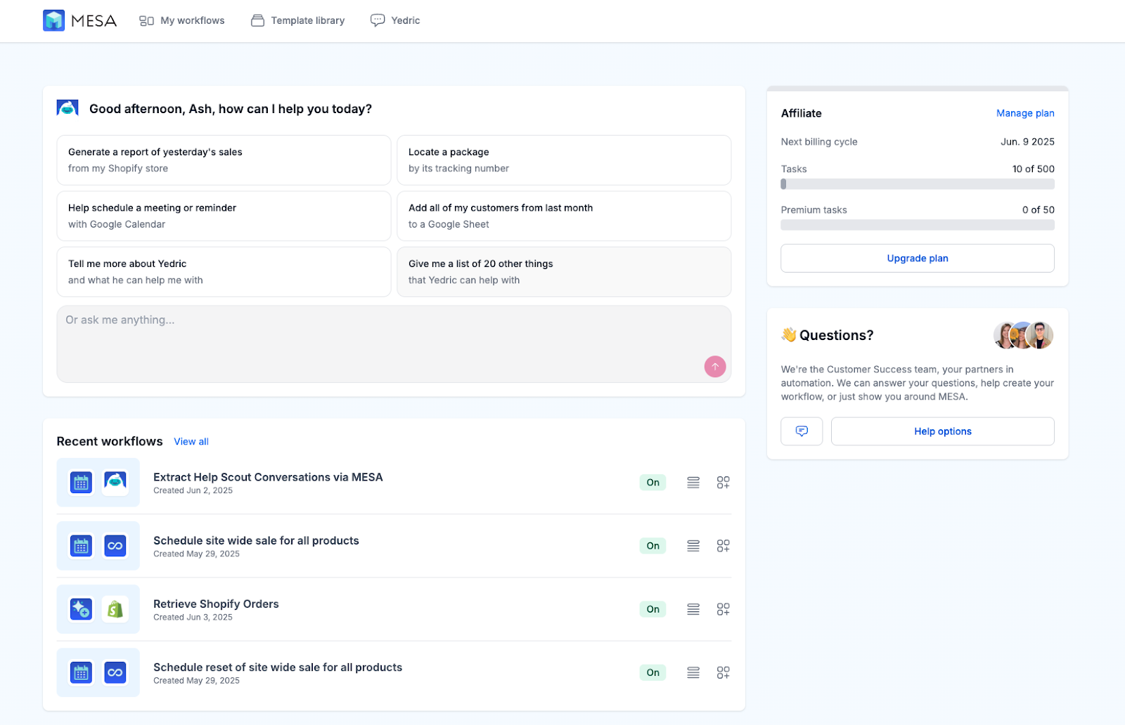 MESA dashboard.