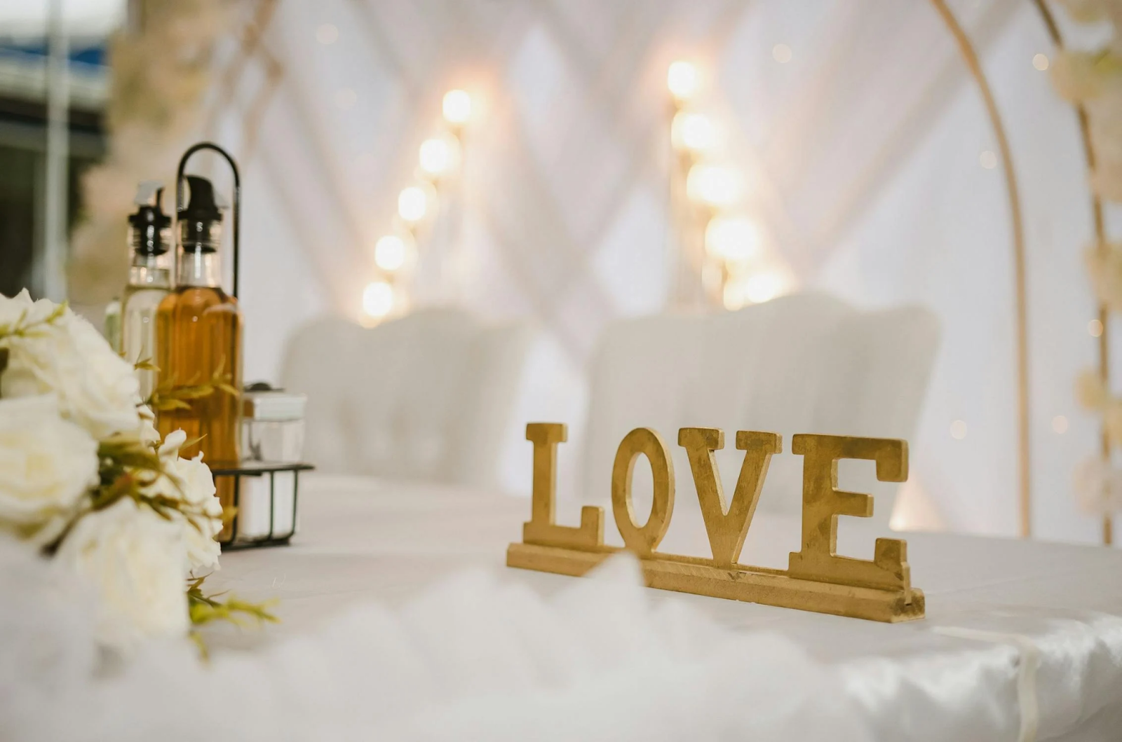 The word "Love" on a guest table