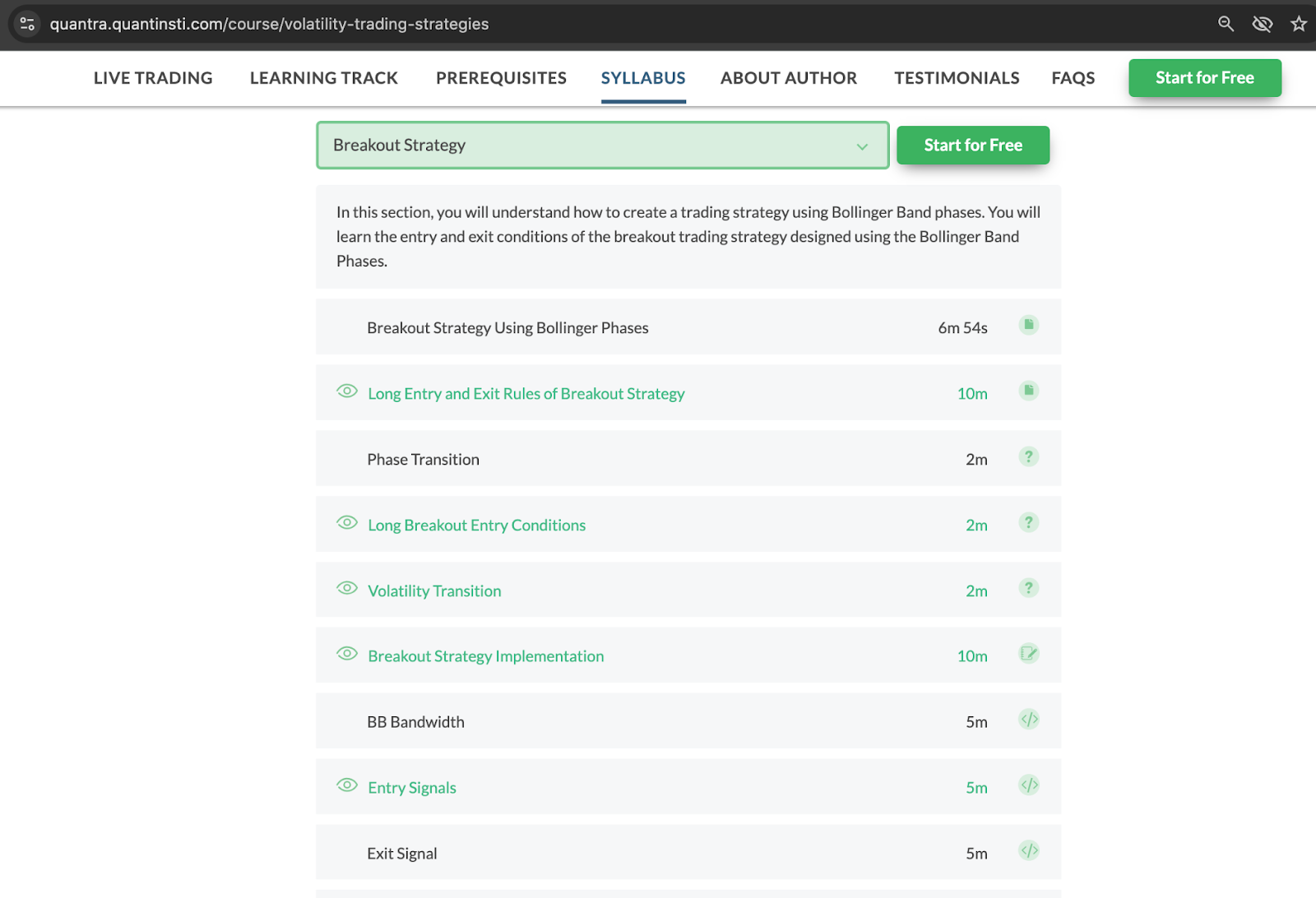 Volatility Trading Strategies Quantra Course Syllabus