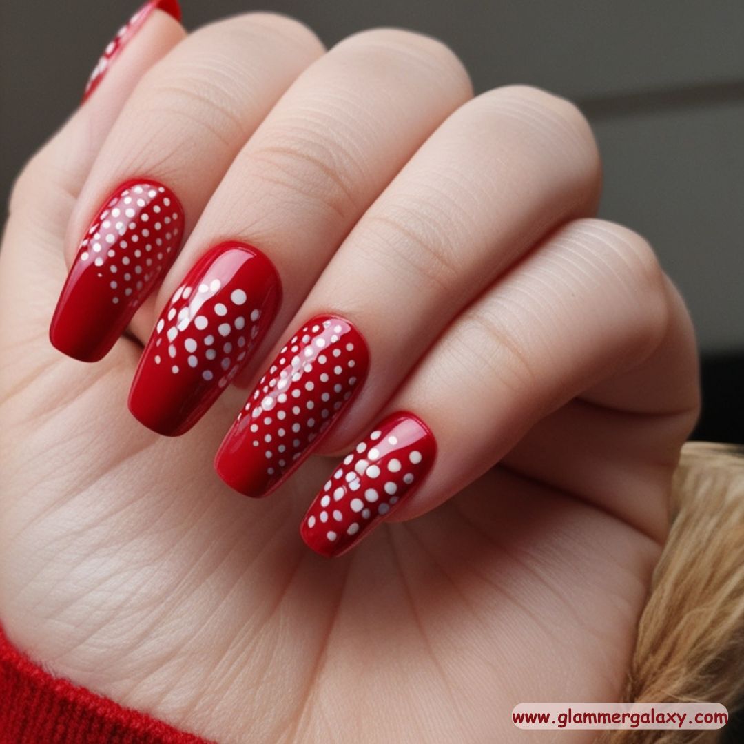 Red Winter Nail Designs having Dot Patterns
