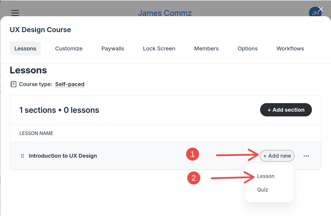 adding course lesson