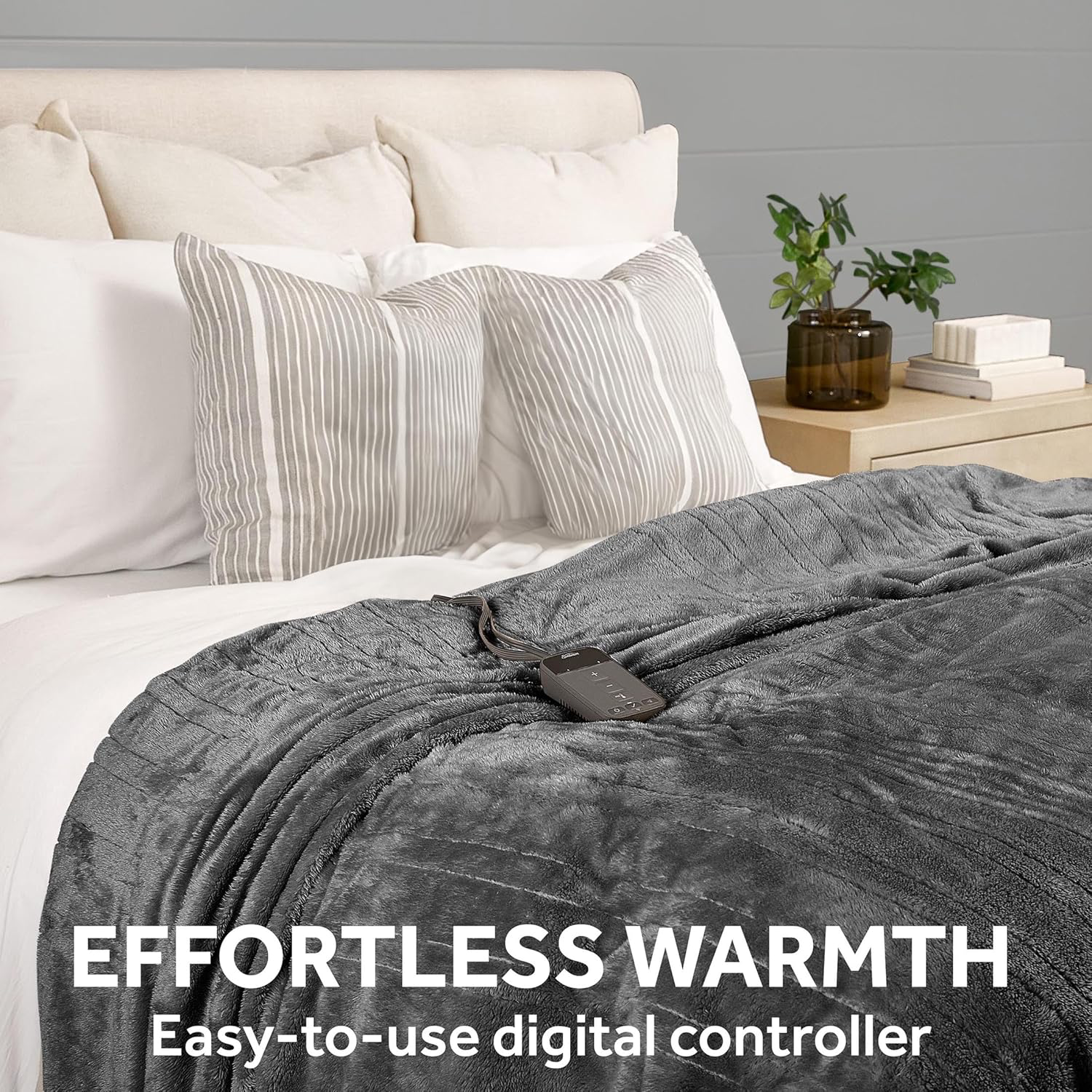 A cozy electric blanket equipped with a digital controller, providing personalized warmth for snug winter evenings.