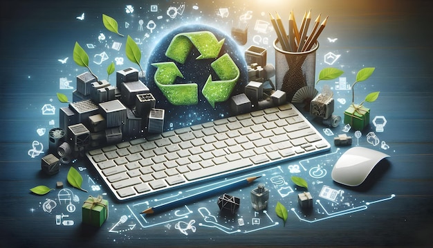 Photo Realistic as Recycled materials and computer keyboard concept as Recycled materials paired wit