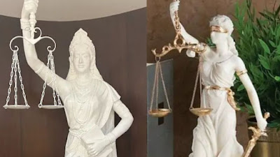 New Justice Lady statue India, Supreme Court Justice Lady statue, Justice, Lady symbolism India, Law symbol statue India, India Justice Lady saree, Supreme Court of India statue unveiling, Justice Lady without blindfold