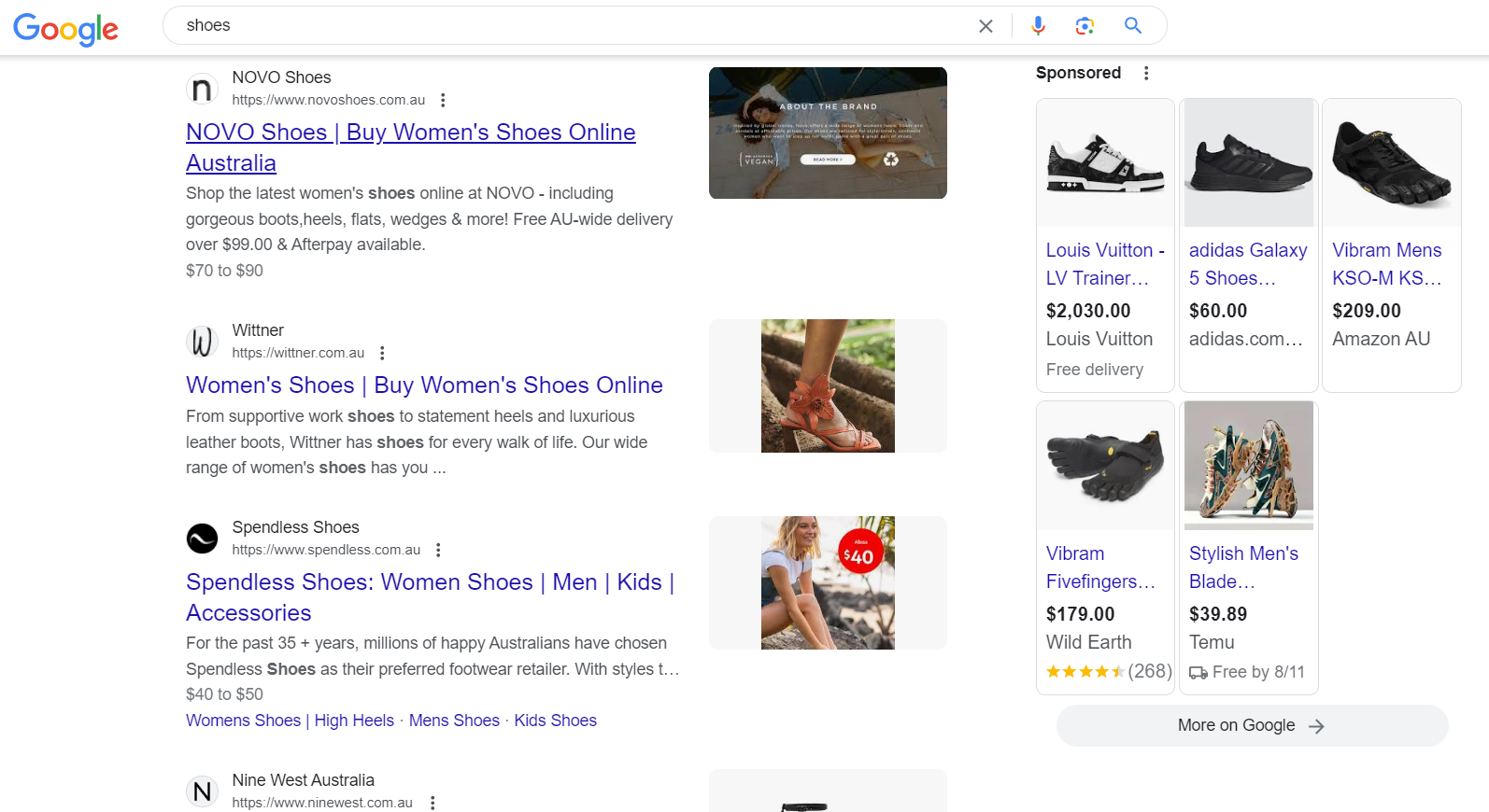 Google search: "shoes"