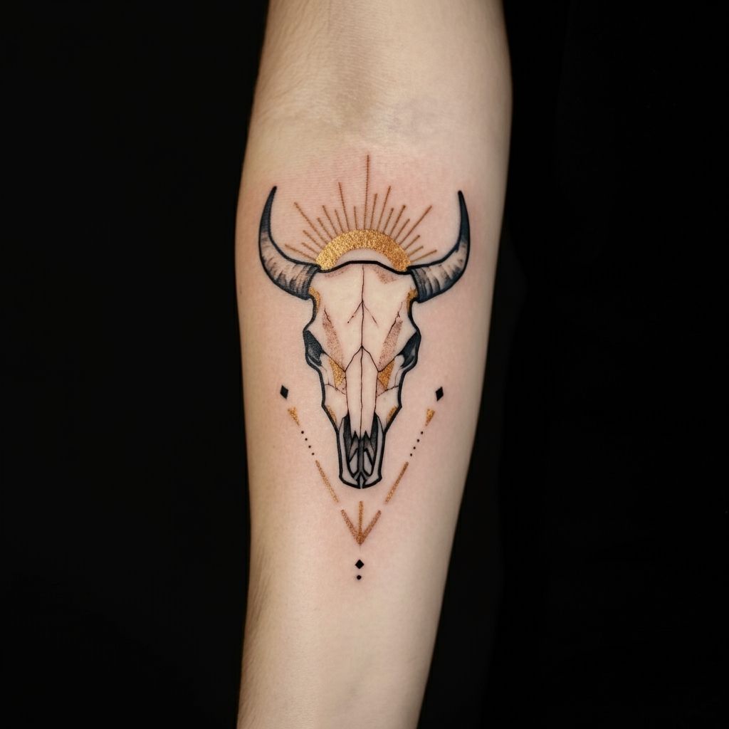 Cow Skull Tattoo on forearm 