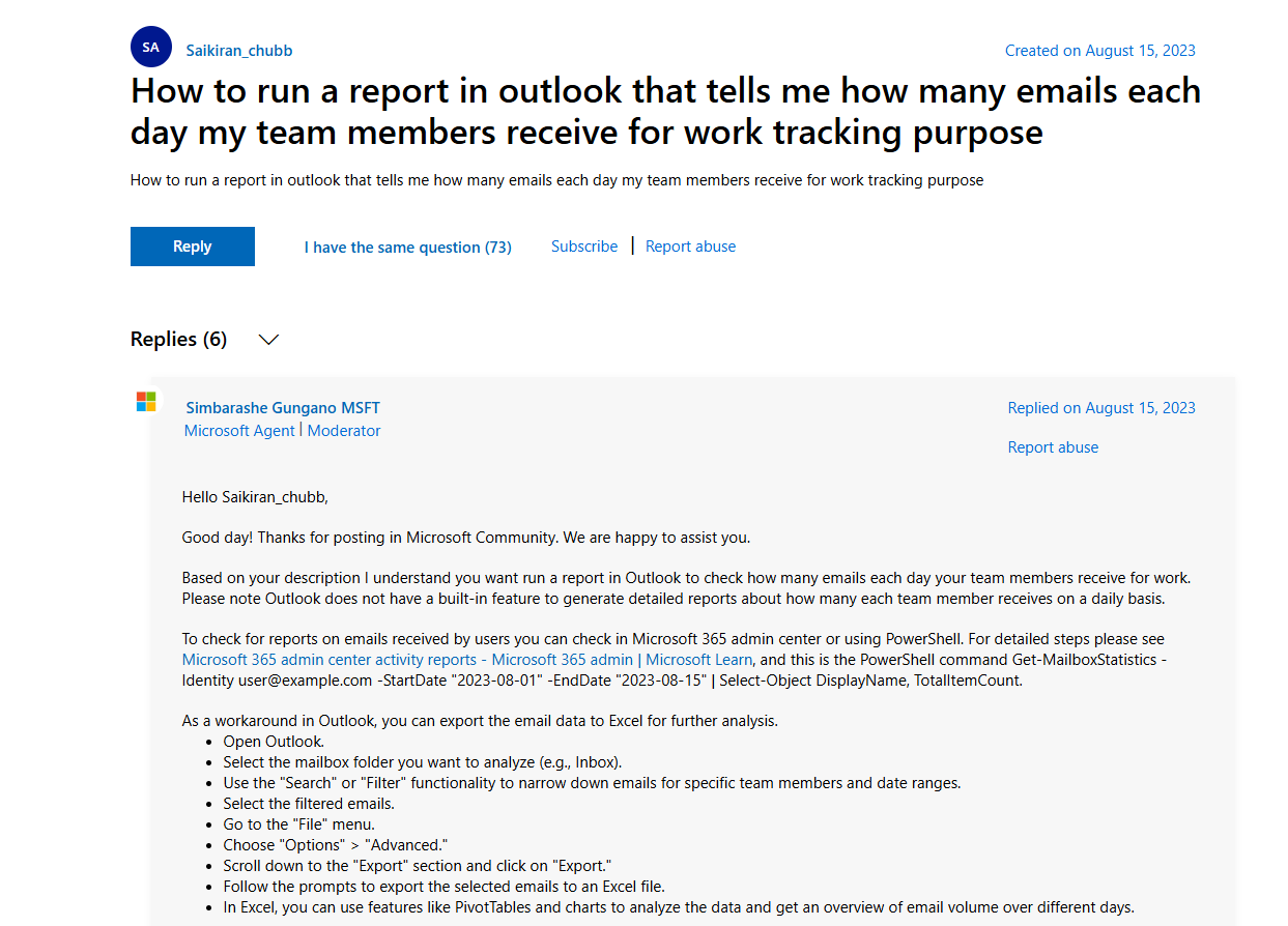 An example run-down of running a report in Outlook. It shouldn't be this hard. 