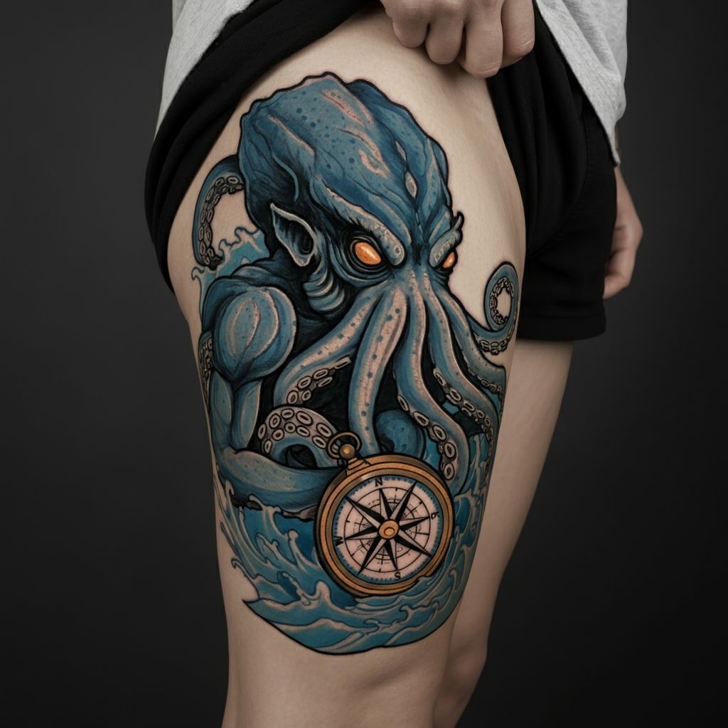Kraken Tattoo on thigh 