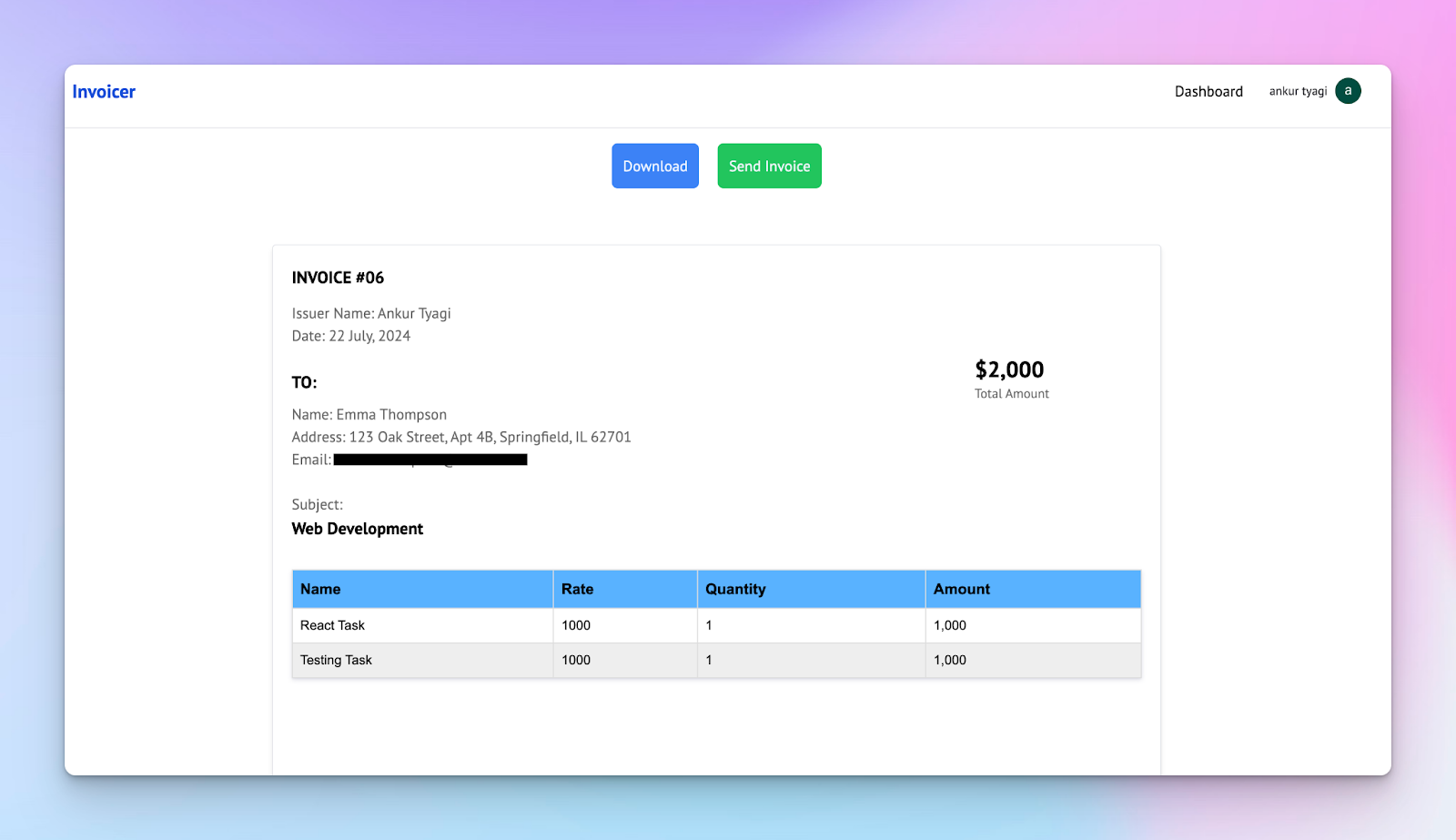 Invoice-app-history-page