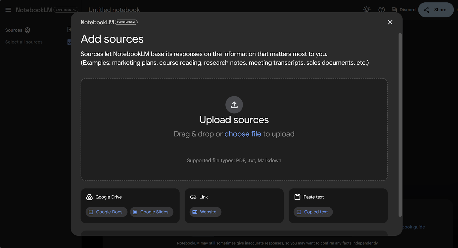 Uploading documents to NotebookLM